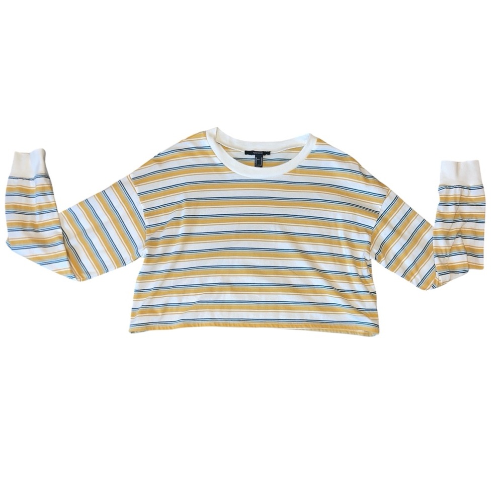 Forever 21 cropped yellow and blue long sleeve tee